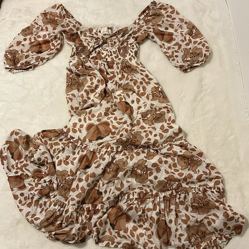 Anthropologie Tiered Floral Maxi Dress Size S Fits Like M Brown And White - Picture 5 of 9